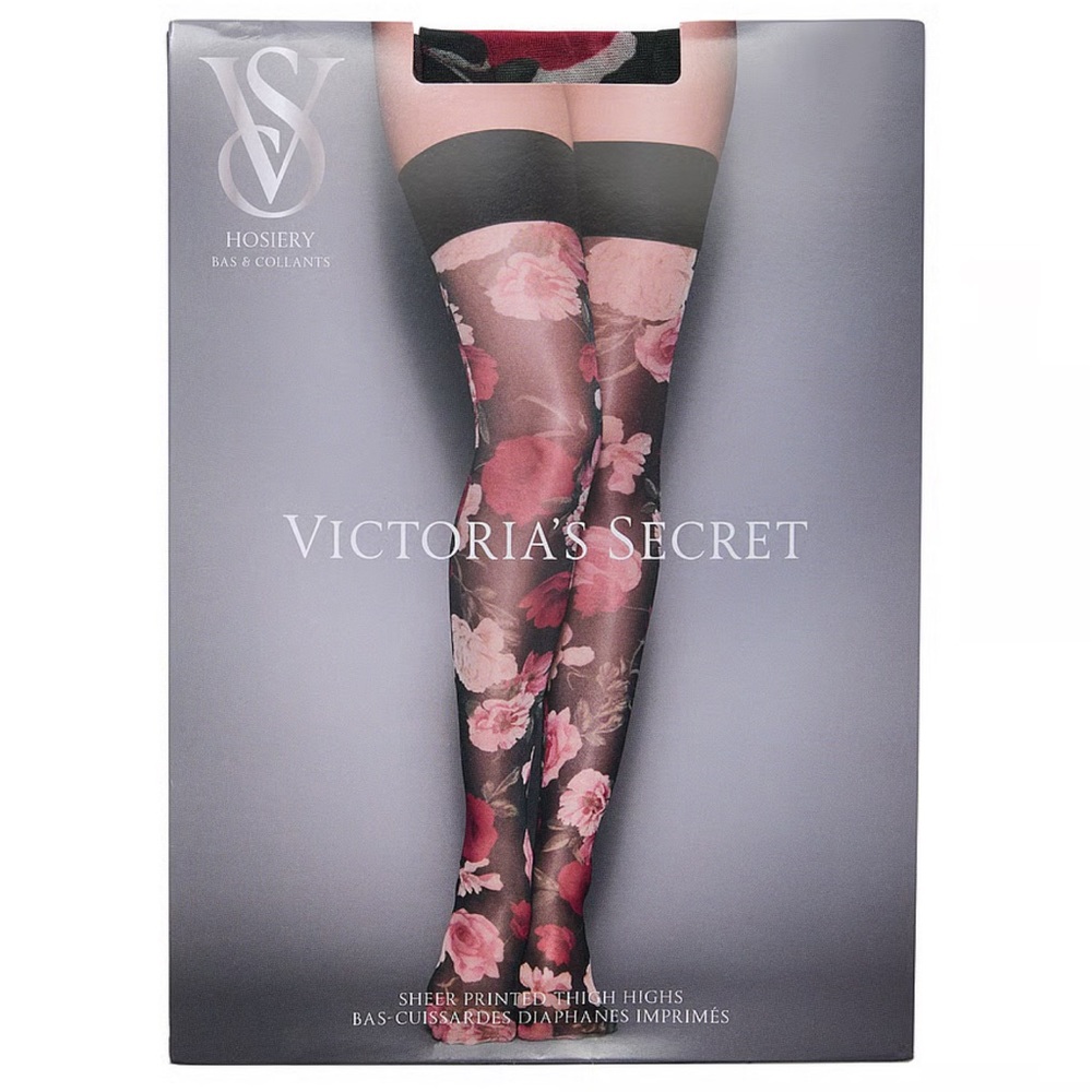 NWT Victoria's Secret Sheer Printed Floral Thigh High Stockings Size XS